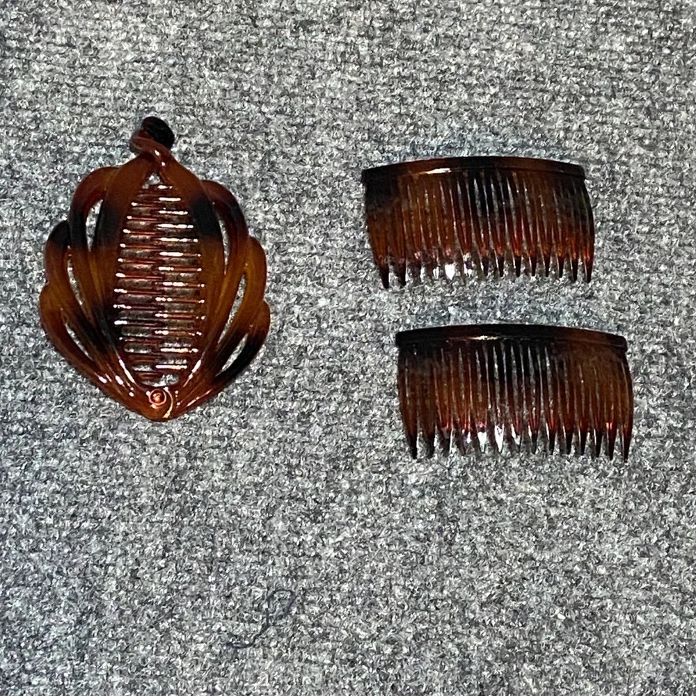 Scunci Tortoiseshell Hair Accessory Set 2 Side Combs 1 Leaf Banana Clip 90s Y2K